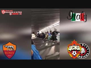 {18 ) ultras cska moscow injured due to the failure of the escalator in the metro in rome {23 10 2018}