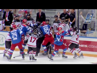 4 on 4 fight between russia and canada at sochi hockey open 2017 / fight: russia vs canada